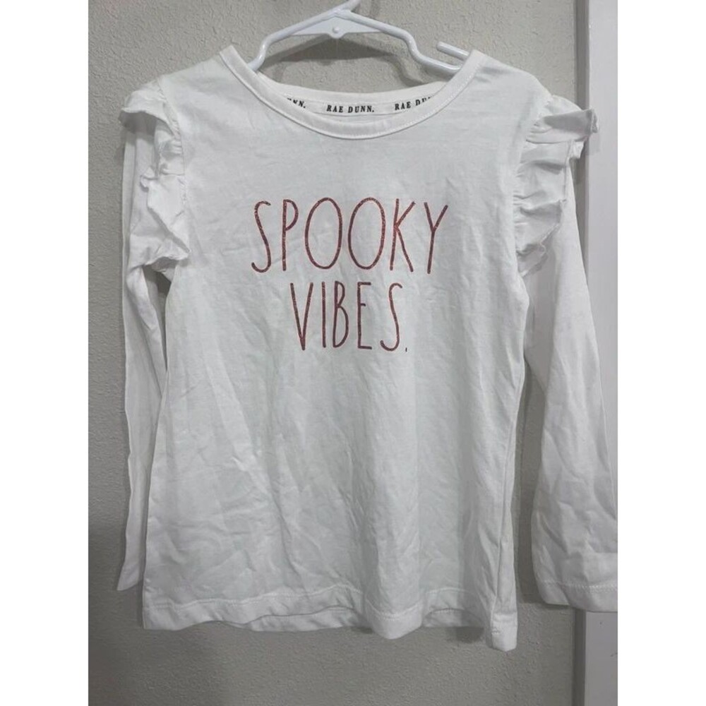Rae Dunn Spooky Nights Girls White Halloween Shirt Size 6X